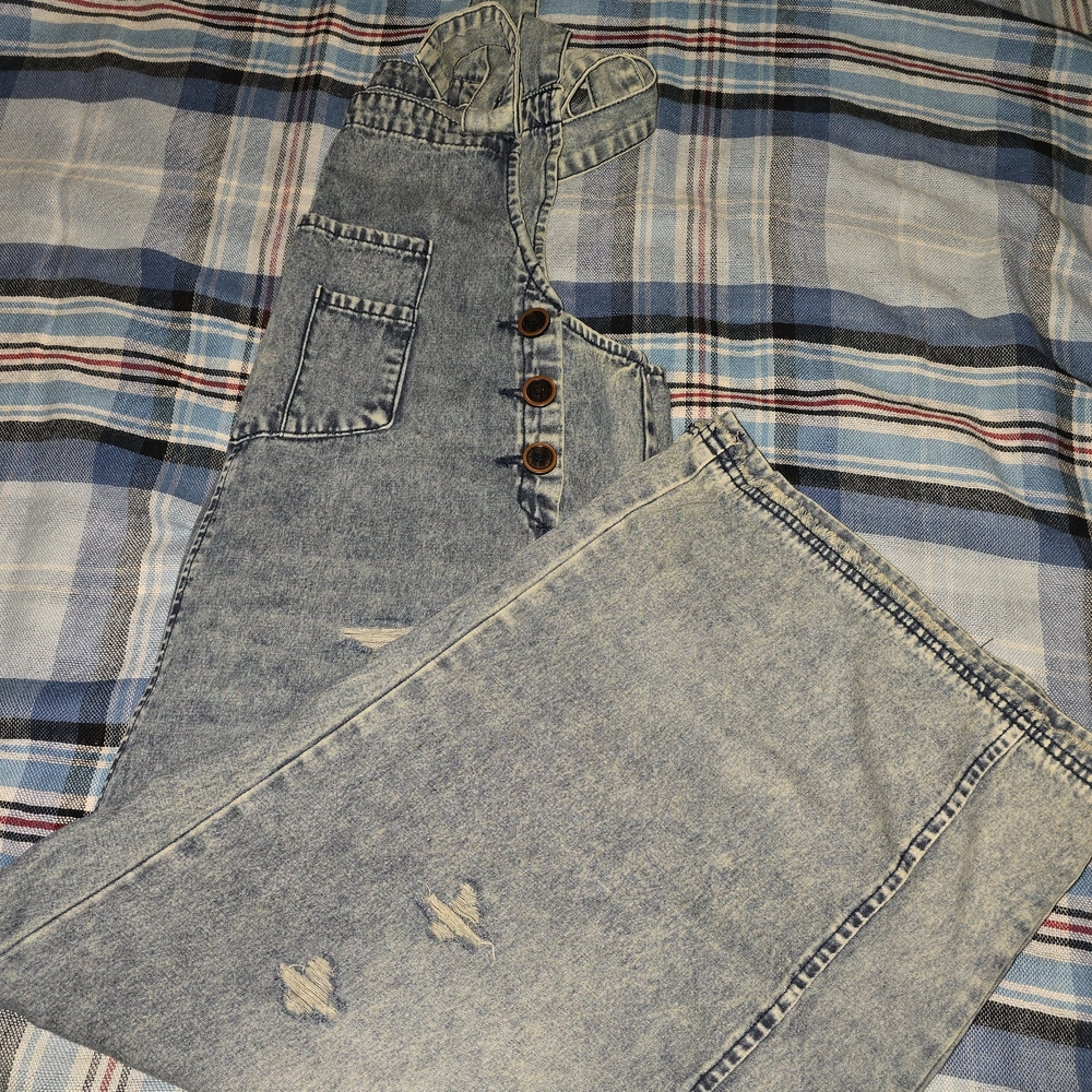 easel Light Blue Acid-Wash Denim Overalls - Picture 6 of 7